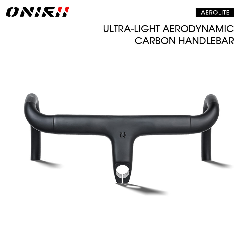 ONIRII Ultra-Light Carbon Fiber Aerodynamic Integrated Handlebars T800 with Internal Cable Routing and Non-Slip Grip—Suitable for Road Racing Bicycles