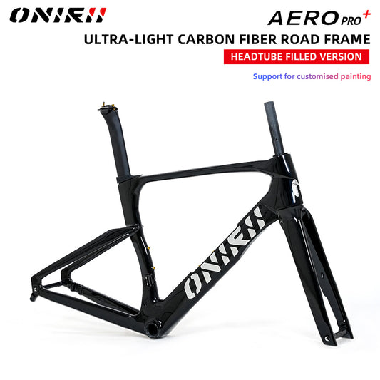 ONIRII AERO PRO+ Carbon Fiber Road Bike Frame with OD1 Head Tube, Flat-Top Design, and Fully Internal Cable Routing—Ideal for Road Racing