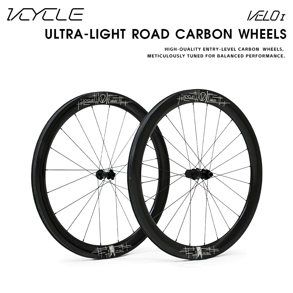 VCYCLE VELO I Ultra-Lightweight Carbon Fiber Vacuum Wheels with 50mm Rim Height, HG Hub, and Wide Open-Spoke Road Carbon Wheels