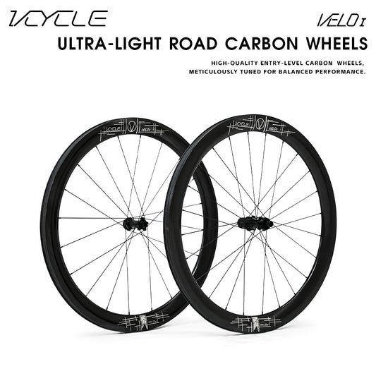 VCYCLE VELO I Ultra-Lightweight Carbon Fiber Vacuum Wheels with 50mm Rim Height, HG Hub, and Wide Open-Spoke Road Carbon Wheels