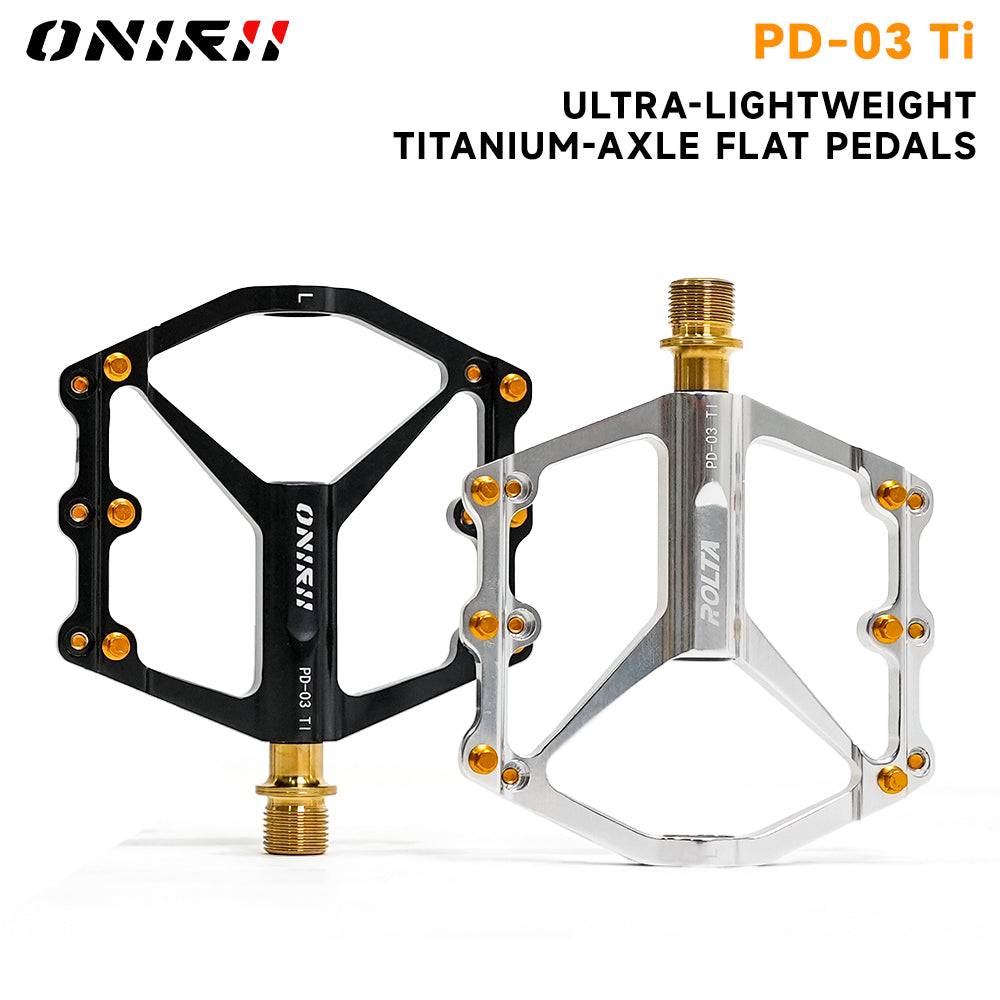 ONIRII PD-03 TI Ultralight Titanium Axle Flat Pedals with Triple Bearings Anti-Slip Pins for Road Folding and Mountain Bikes