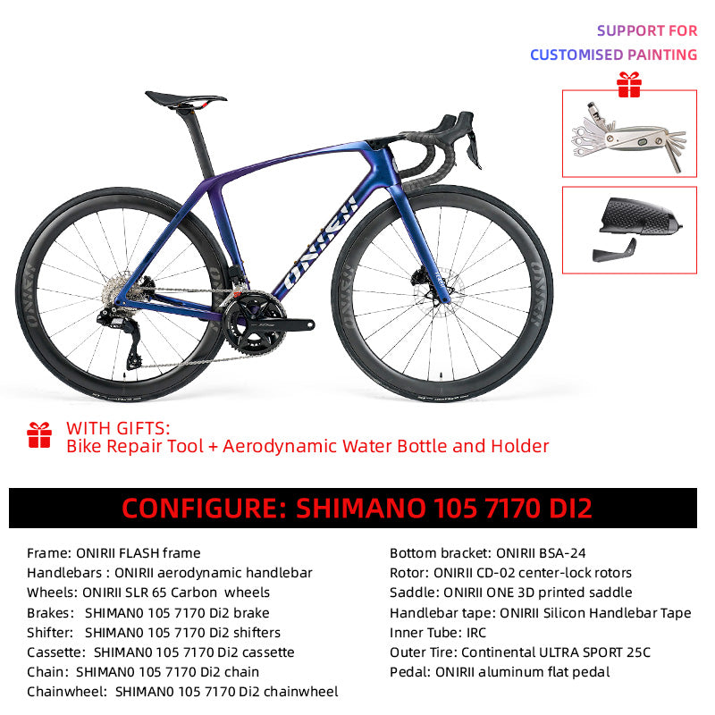 ONIRII FLASH Carbon Comprehensive Road Bike with Electronic Groupset 8170 7170 Di2 Handlebar Hydraulic Brake Hidden Cable Frame