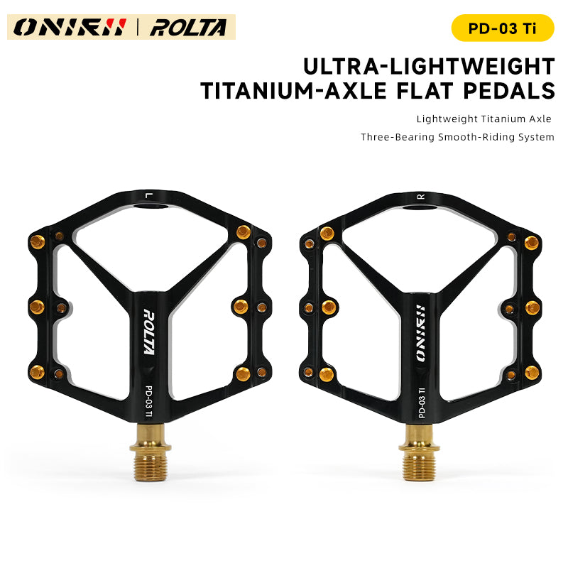 ONIRII PD-03 TI Ultralight Titanium Axle Flat Pedals with Triple Bearings Anti-Slip Pins for Road Folding and Mountain Bikes