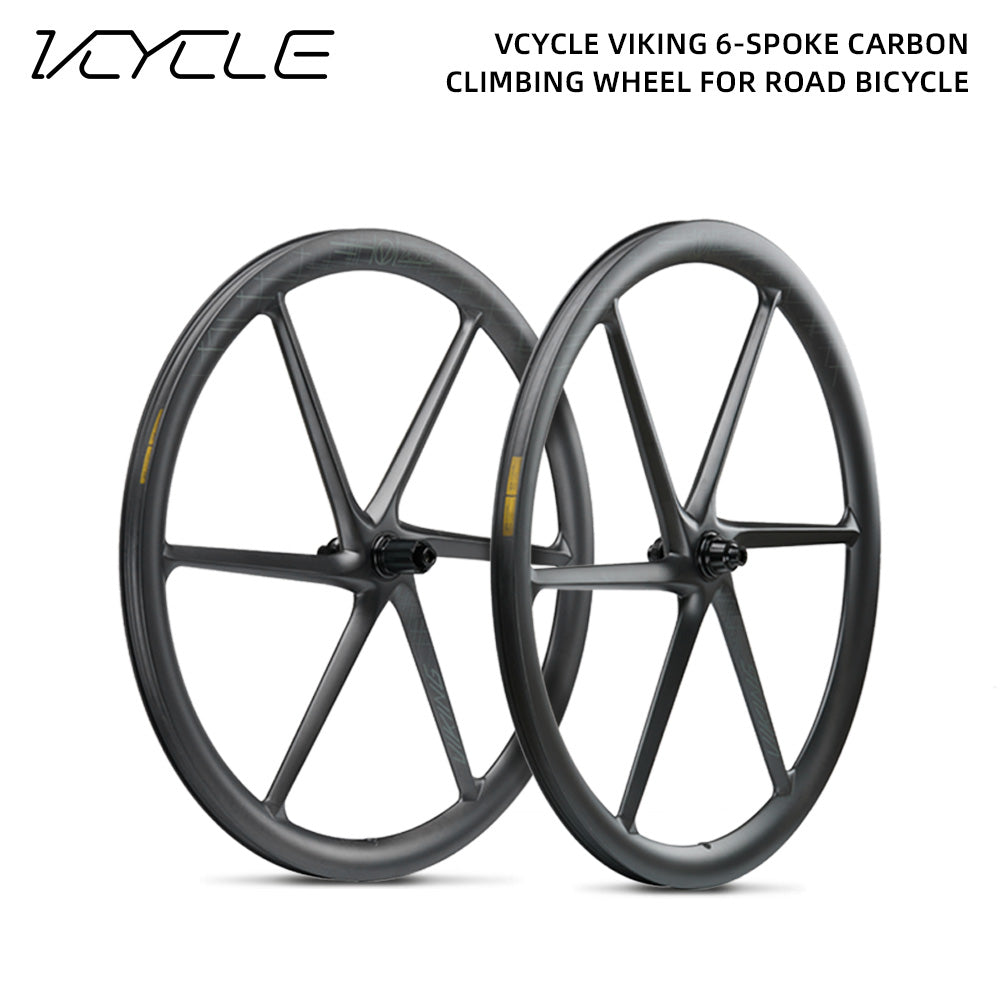 VCYCLE VIKING 6 Spoke Wheel Ultralight Carbon T800 Six Spoke HG Vacuum Tubeless 40mm with Hooked Edge for Road Bicycle NEW