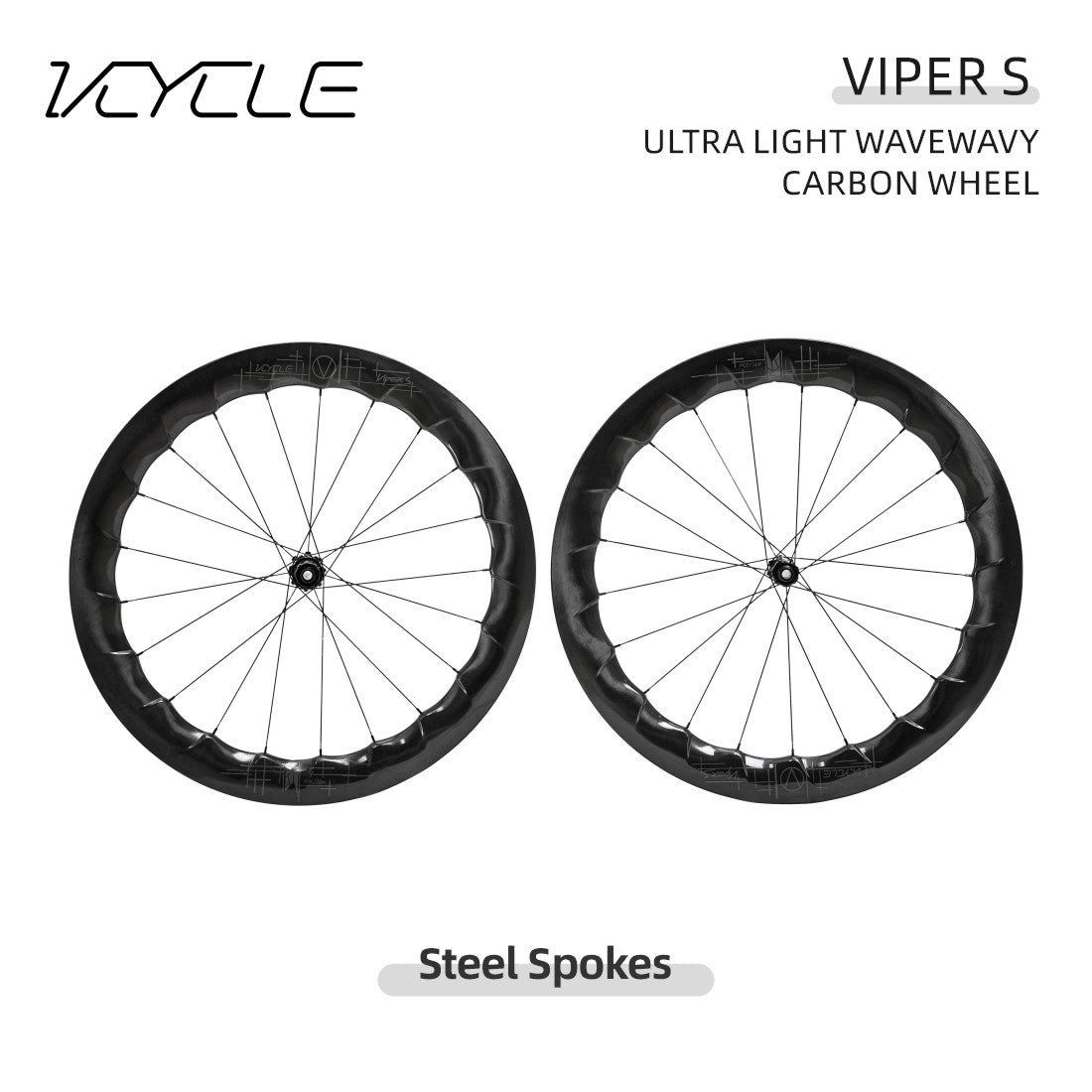 VCYCLE VIPER S Carbon Fiber Wave Wheels Tubeless-Ready Carbon Spoke Road Bike Ultra-Lightweight Wheels