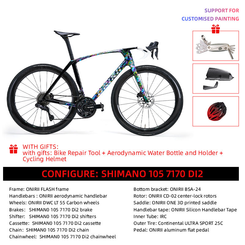 ONIRII FLASH Carbon Comprehensive Road Bike with Electronic Groupset 8170 7170 Di2 Handlebar Hydraulic Brake Hidden Cable Frame