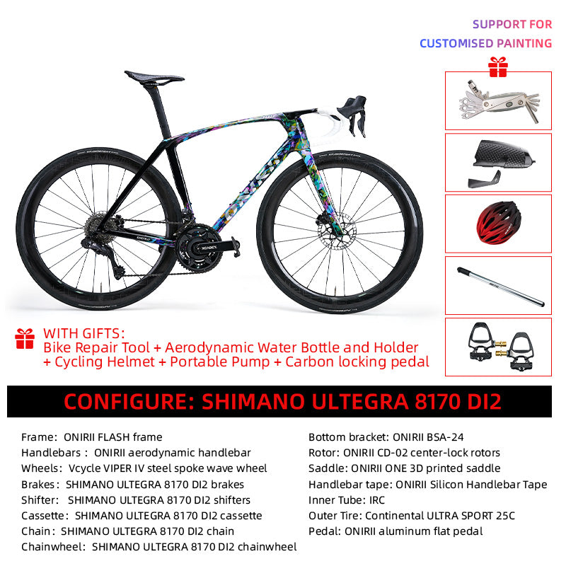 ONIRII FLASH Carbon Comprehensive Road Bike with Electronic Groupset 8170 7170 Di2 Handlebar Hydraulic Brake Hidden Cable Frame