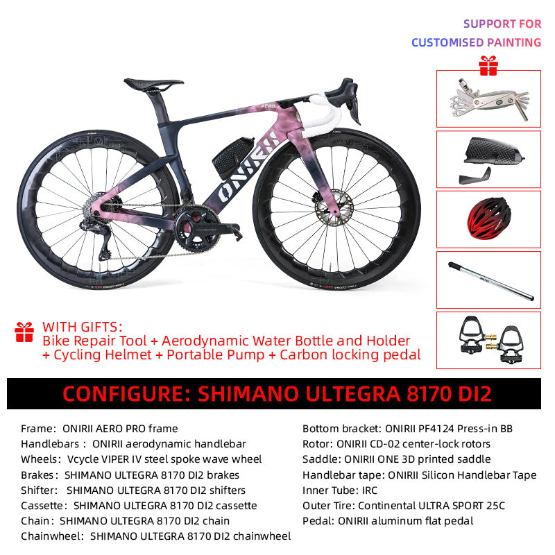 ONIRII AERO PRO Carbon Road Bike with Electronic Groupset 8170 7170 Di2 Handlebar Hydraulic Disc Brake Hidden Cable Frame NEW