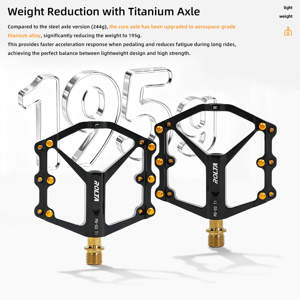ONIRII PD-03 TI Ultralight Titanium Axle Flat Pedals with Triple Bearings Anti-Slip Pins for Road Folding and Mountain Bikes