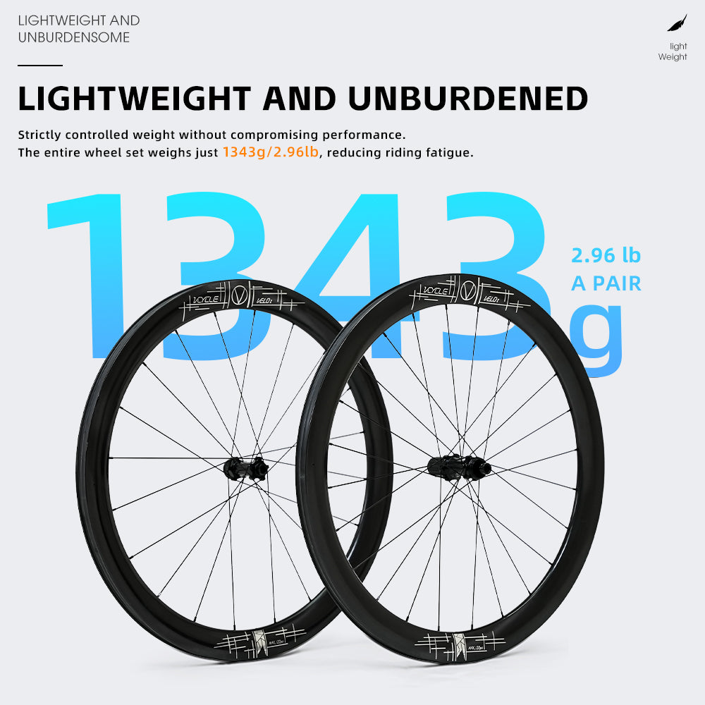 VCYCLE VELO I Ultra-Lightweight Carbon Fiber Vacuum Wheels with 50mm Rim Height, HG Hub, and Wide Open-Spoke Road Carbon Wheels