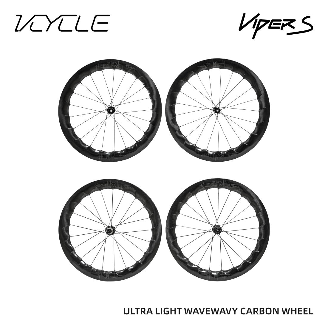 VCYCLE VIPER S Carbon Fiber Wave Wheels Tubeless-Ready Carbon Spoke Road Bike Ultra-Lightweight Wheels