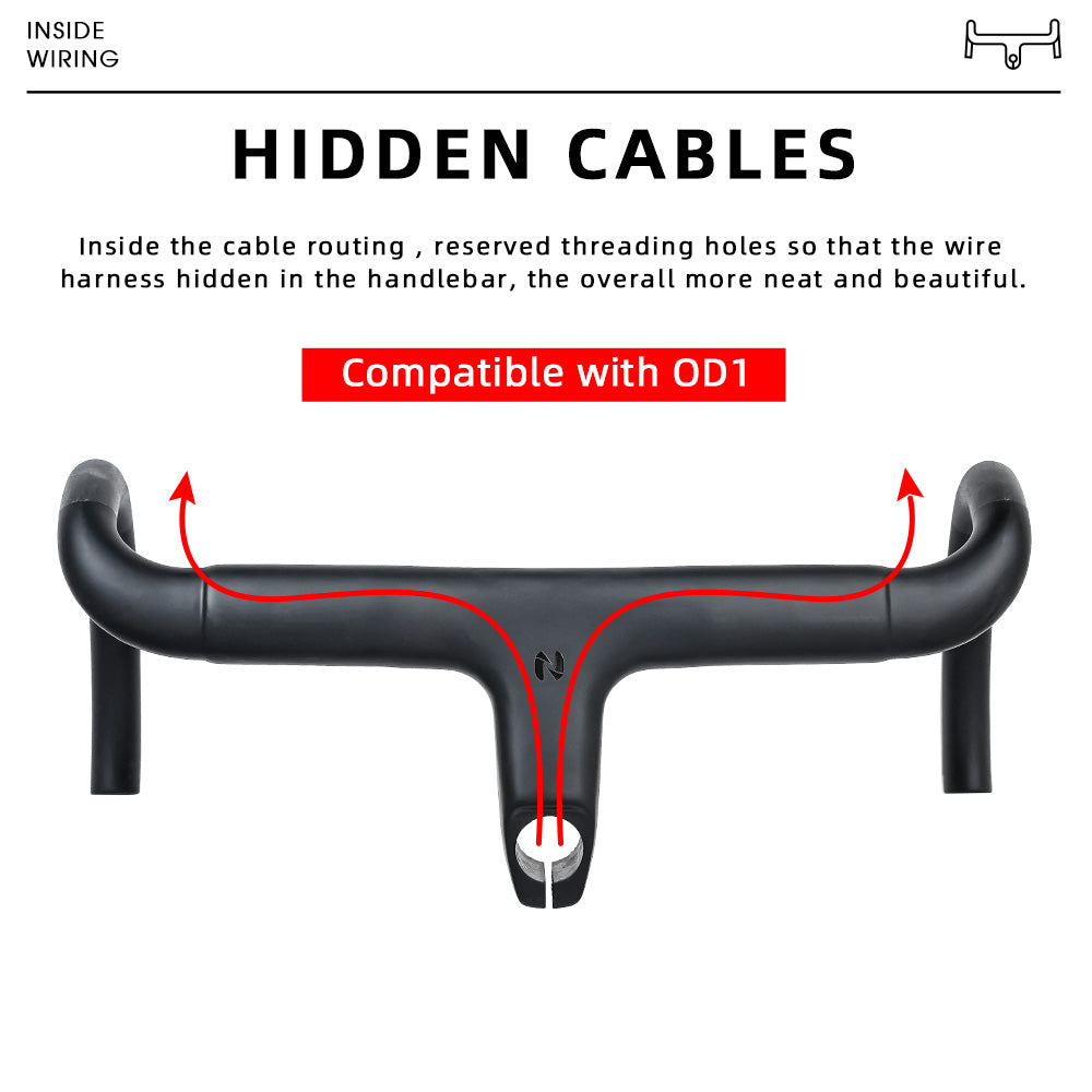 ONIRII Ultra-Light Carbon Fiber Aerodynamic Integrated Handlebars T800 with Internal Cable Routing and Non-Slip Grip—Suitable for Road Racing Bicycles