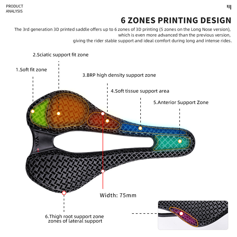 ONIRII 3D Printed Bike Saddle Carbon Hollow Seat 6 Partition Comfortable Breathable Cycling Seat for Road MTB Bicycle NEW