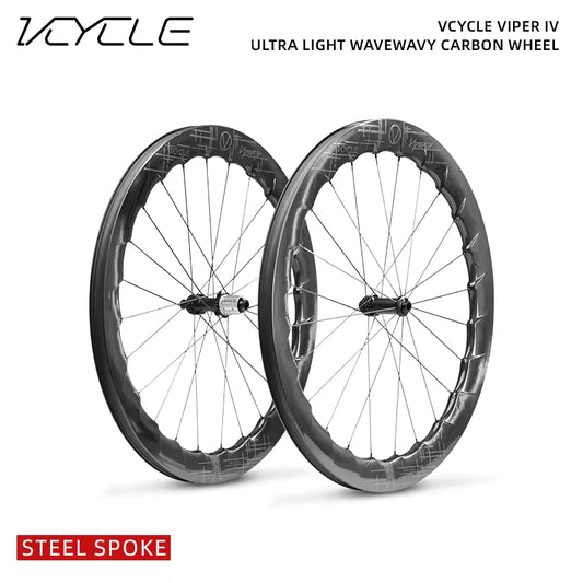 VCYCLE VIPER IV Wave Carbon Wheels Road Bike 700C Ultra-light Wheel Tubeless Ready 58mm Rim 24 Holes HG for Cycling Road Bicycle