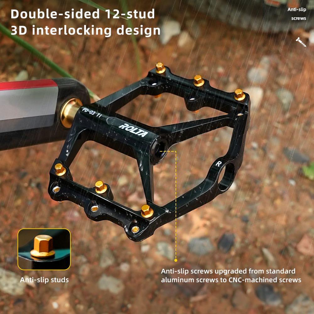 ONIRII PD-03 TI Ultralight Titanium Axle Flat Pedals with Triple Bearings Anti-Slip Pins for Road Folding and Mountain Bikes