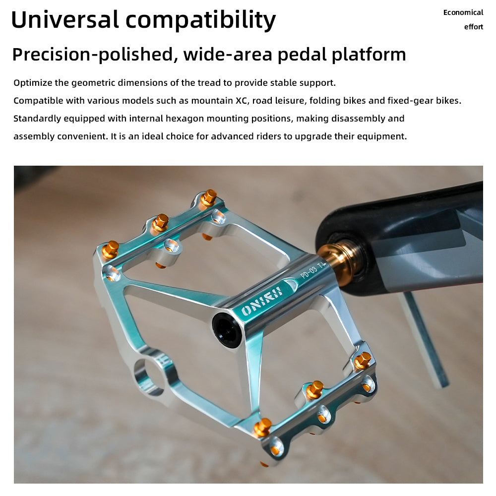 ONIRII PD-03 TI Ultralight Titanium Axle Flat Pedals with Triple Bearings Anti-Slip Pins for Road Folding and Mountain Bikes
