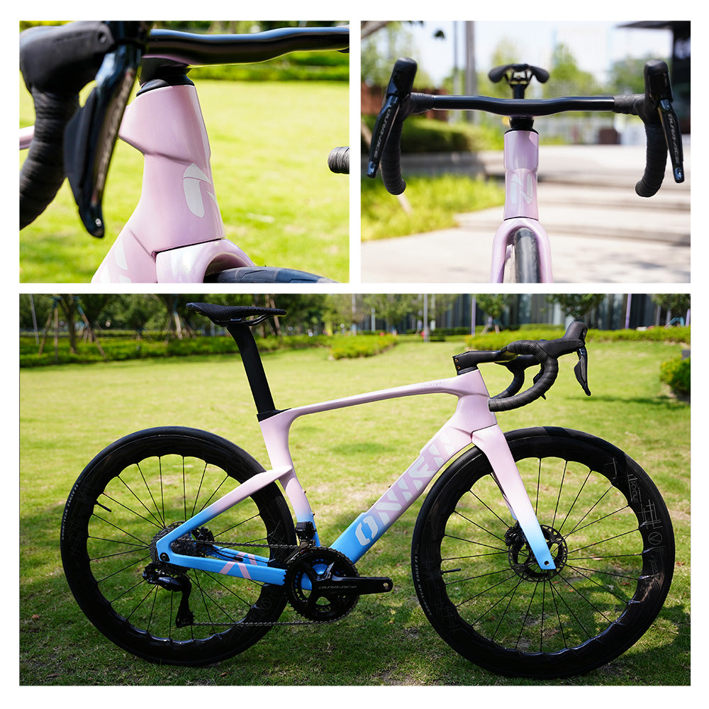 ONIRII AERO PRO+ Carbon Fiber Road Bike Frame with OD1 Head Tube, Flat-Top Design, and Fully Internal Cable Routing—Ideal for Road Racing