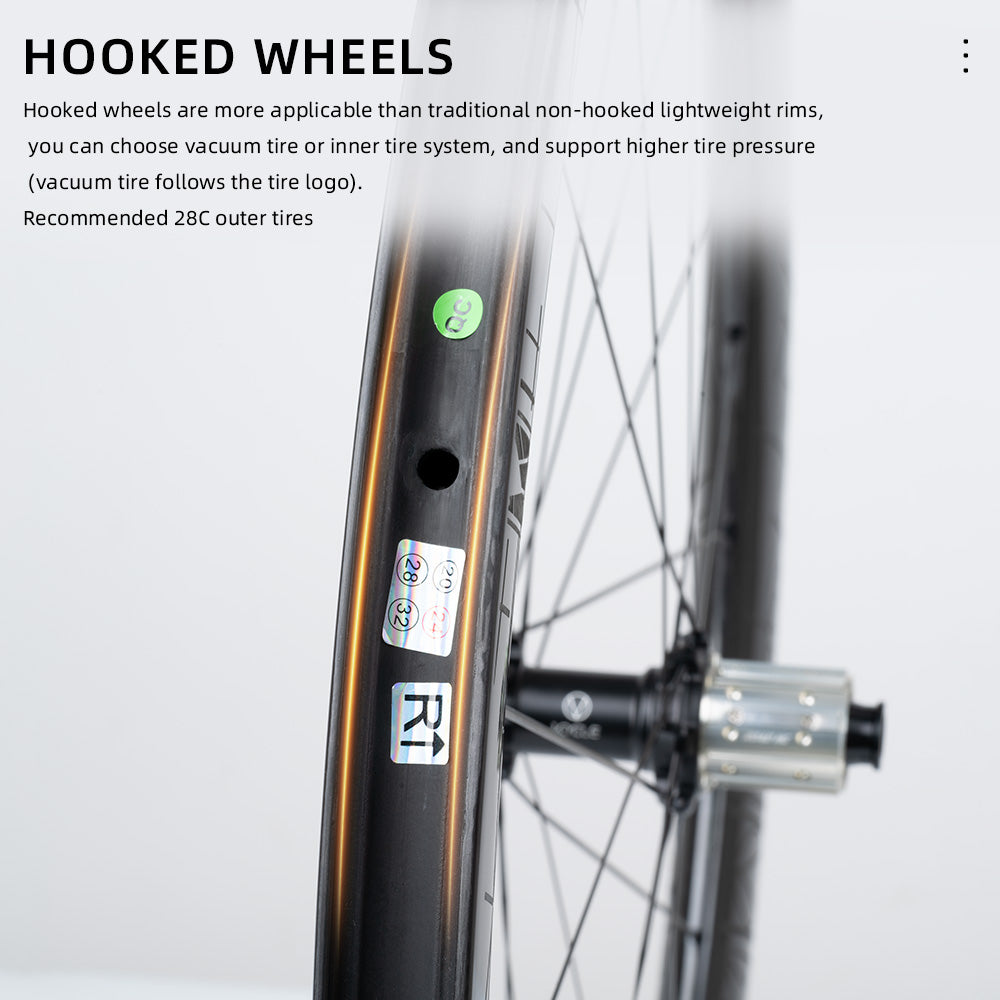 ONIRII VCYCLE VELO II Road Carbon Wheel 50 High Rim Steel Spoke Fat Rim 24 Hole Ultra Light With Hooked Edge HG for Road Bike