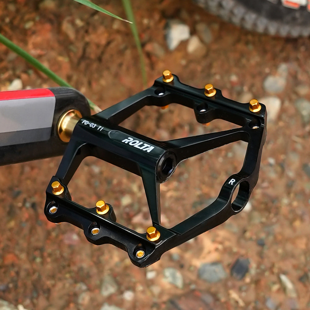 ONIRII PD-03 TI Ultralight Titanium Axle Flat Pedals with Triple Bearings Anti-Slip Pins for Road Folding and Mountain Bikes